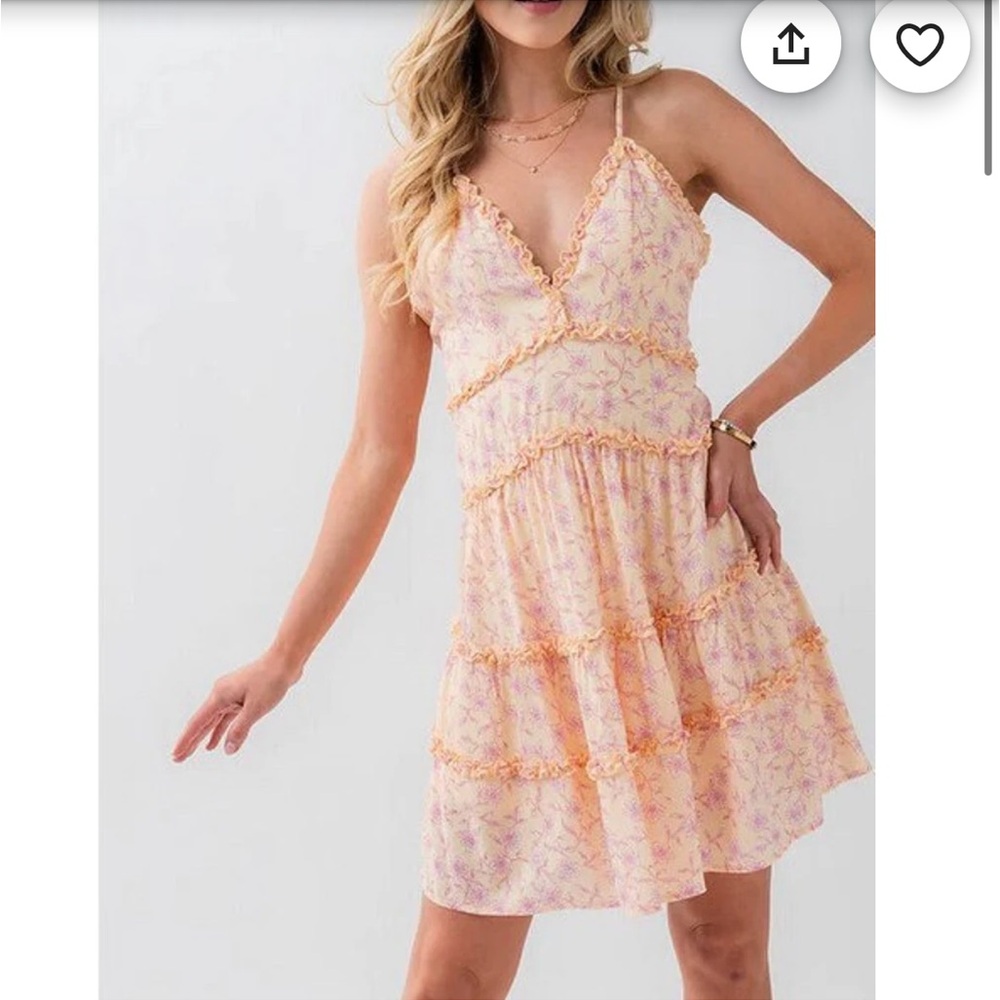 Iris pink Yellow Floral Print Fit & Flare Mini Dress babydoll medium